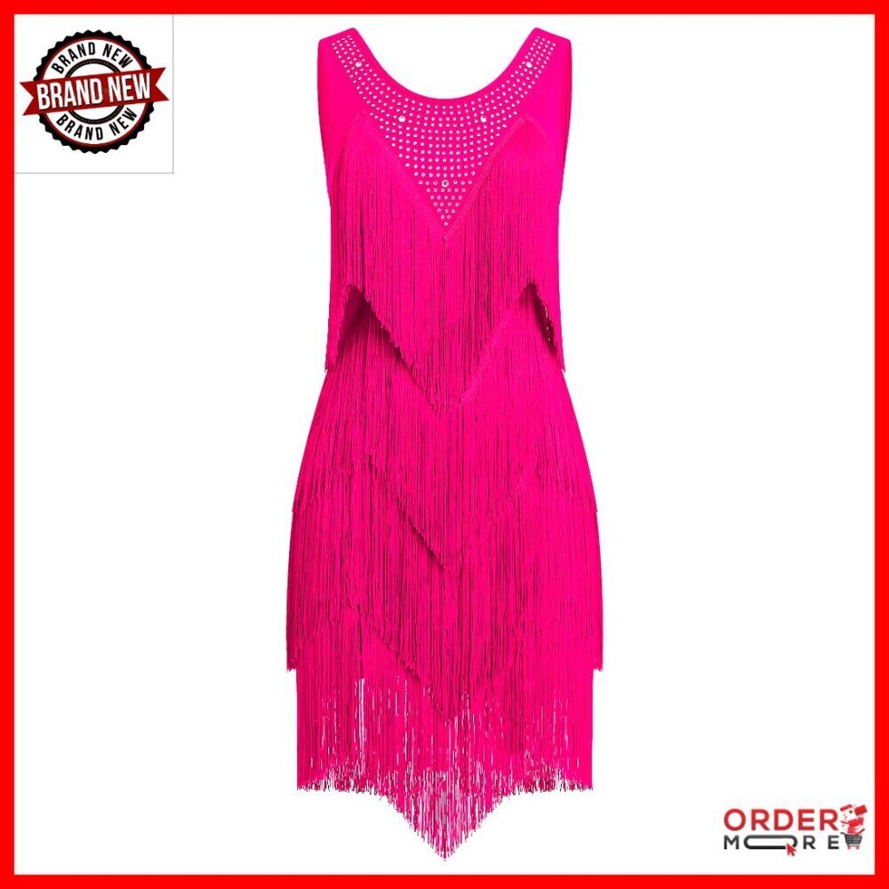 Rhinestone Fringe Ballroom Dance Dress Layered Tassel Latin Costume